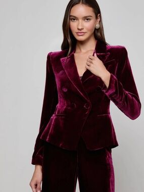 Marie Velvet Double Breasted Blazer Port